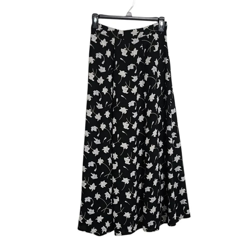Vintage Casual Corner Maxi Skirt 4 Black Floral Fairy Grunge Dark Cottagecore